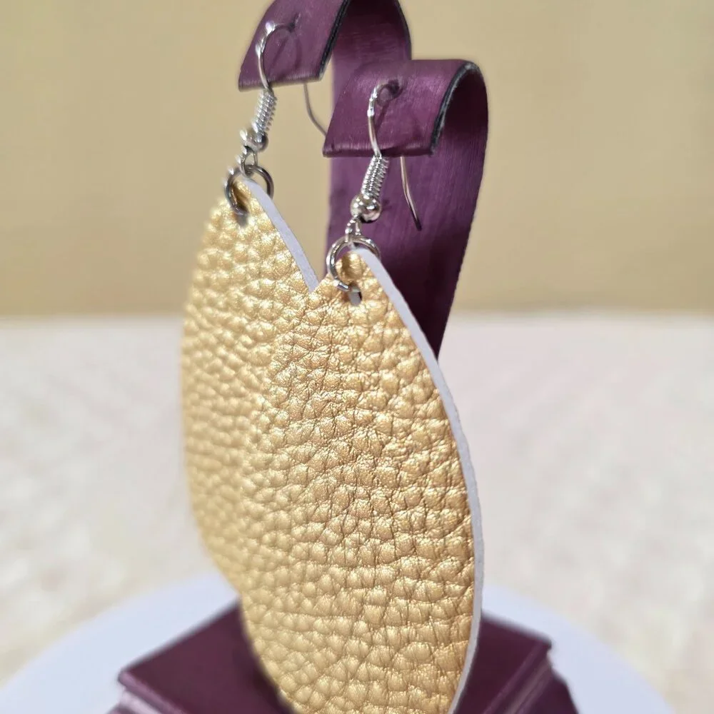 Gold Textured Teardrop Lame' Large Handmade Craft Dangle Pierced Earrings